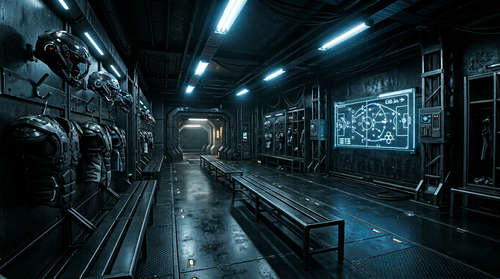 AI generated image of a futuristic Fantasy Football locker room