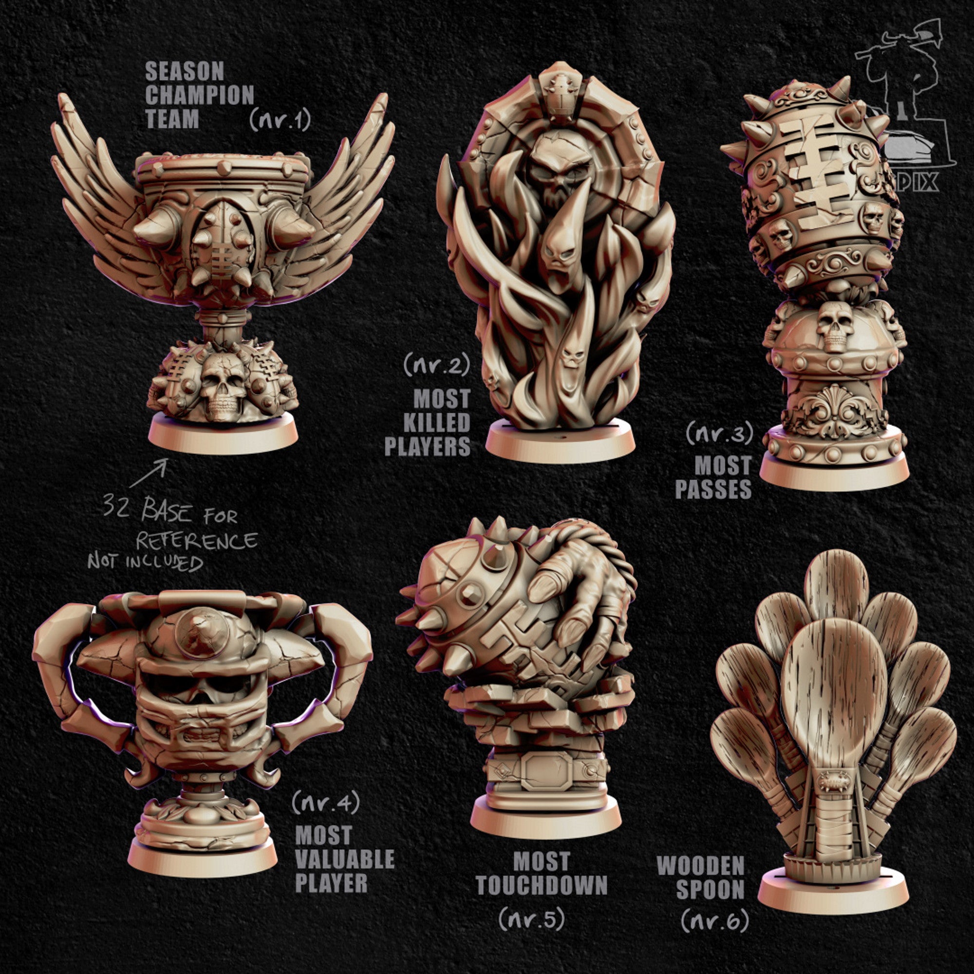 Set of Six Fantasy Football Trophies