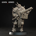 Ashen Armies Hellbound Apostasy Anointed resin miniature. With Flamethrower and horned, burned face