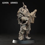 Ashen Armies Hellbound Apostasy Anointed resin miniature with flamethrower and burnt flesh. Side view posing.