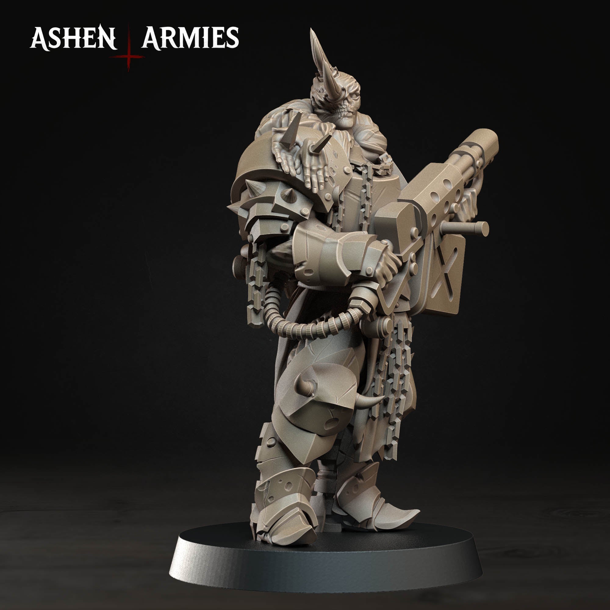 Ashen Armies Hellbound Apostasy Anointed resin miniature with flamethrower and burnt flesh. Side view posing.