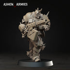 Ashen Armies Hellbound Apostasy Anointed resin miniature with flamethrower and burnt flesh. Side view attacking.