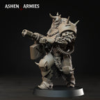 Ashen Armies Hellbound Apostasy Anointed resin miniature with flamethrower and burnt flesh. Attacking.