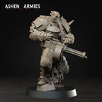 Ashen Armies Hellbound Apostasy Anointed resin miniature with heavy machinegun and burnt flesh.