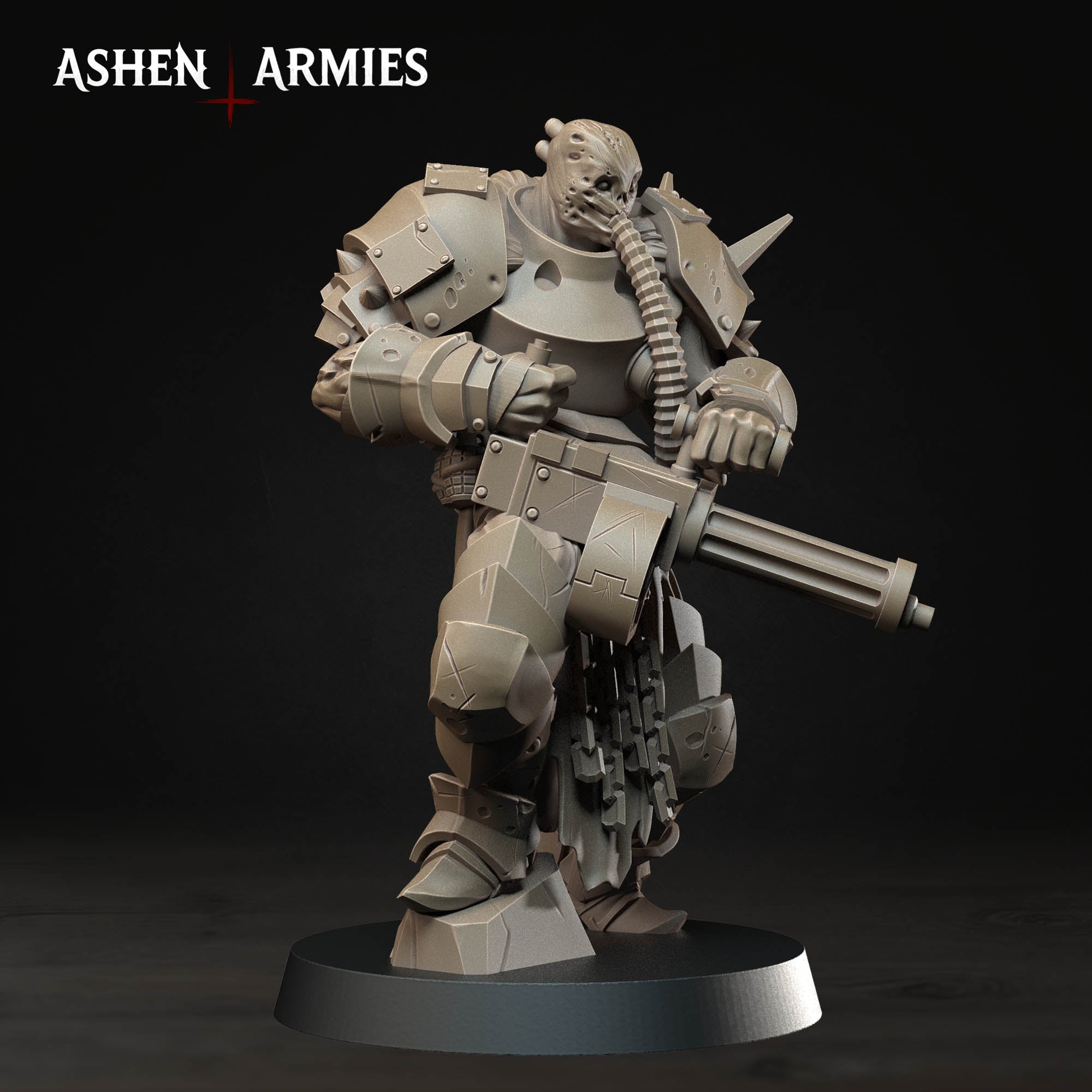 Ashen Armies Hellbound Apostasy Anointed resin miniature with heavy machinegun and burnt flesh.