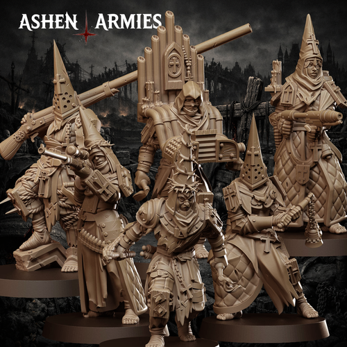 Ashen Armies Bleeding Procession Pilgrims resin miniatures - the full set.