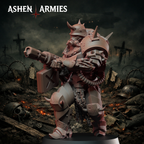 Ashen Armies Hellbound Apostasy Anointed resin miniature with flamethrower and gas mask. Attacking.