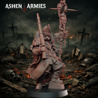 Ashen Armies Hellbound Apostasy Heretic Priest resin miniature with rifle and spear on scenic background.