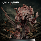 Ashen Armies Hellbound Apostasy Scripture Guardian resin miniature. Front view showing goat head on scenic background.