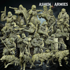 Ashen Armies Sanctified Legion Warband resin miniatures. Trench Crusade Warband set in various poses.