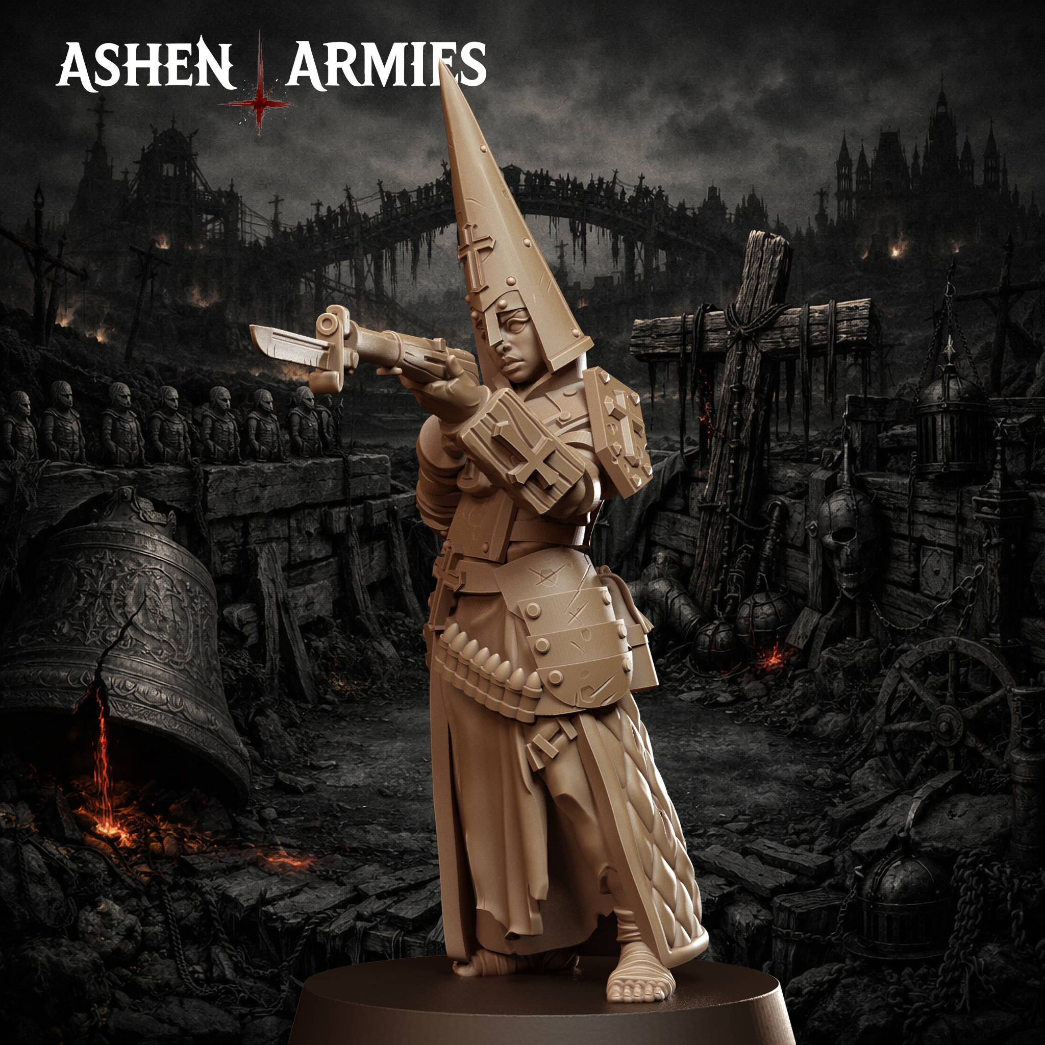 Ashen Armies Bleeding Procession Bolt Action Pilgrim resin miniature with capirote head