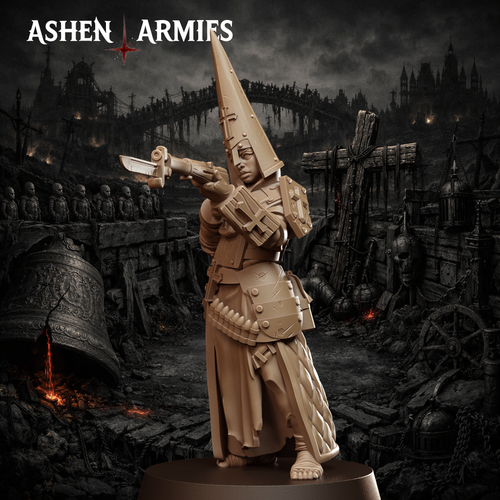 Ashen Armies Bleeding Procession Bolt Action Pilgrim resin miniature with capirote head