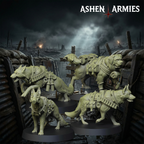 Ashen Armies Sanctified Legion Combat Dogs resin miniatures. Shows set of four.