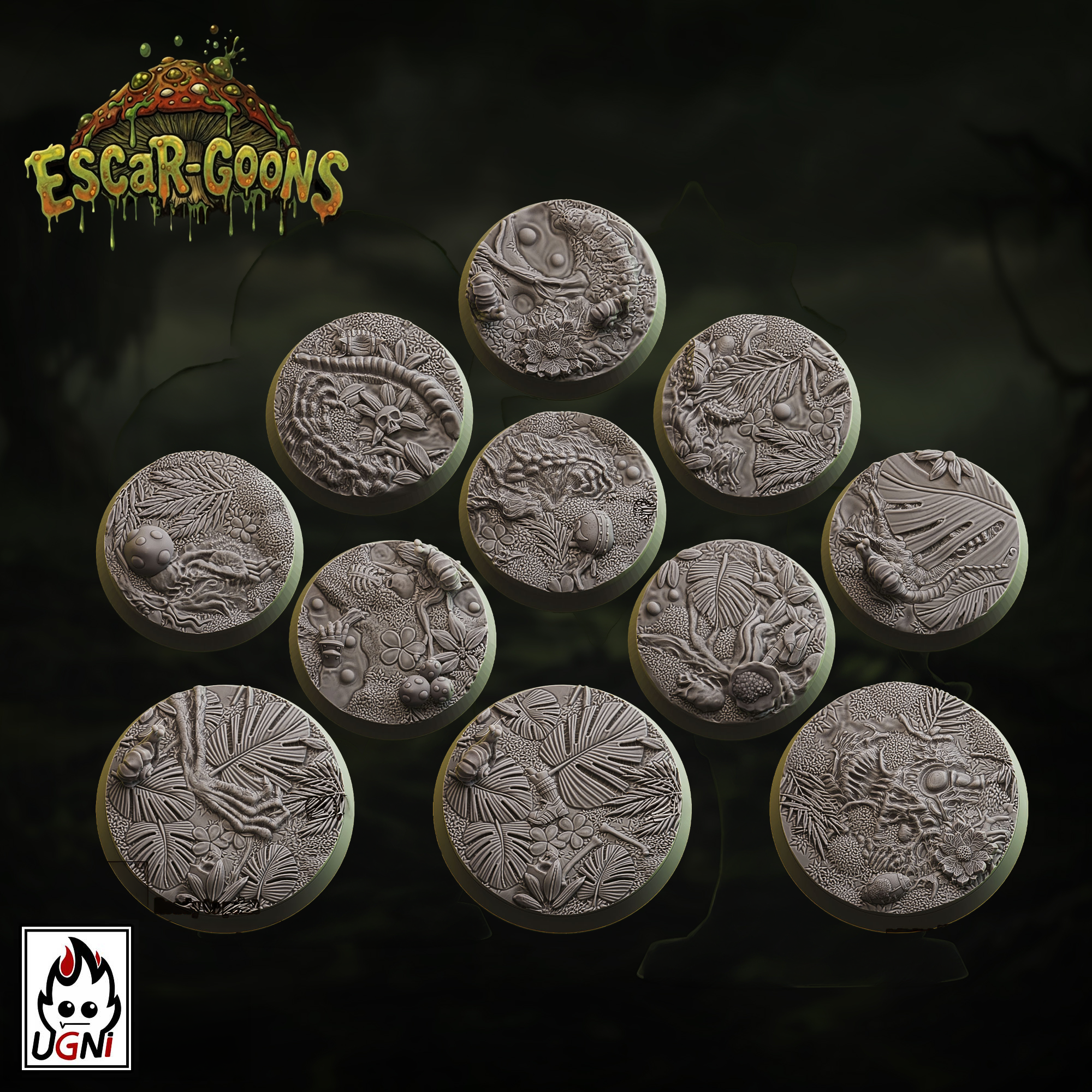 UGNI Miniatures Escar-Goons resin bases complete set of 8 x 32mm and 3 x 40mm