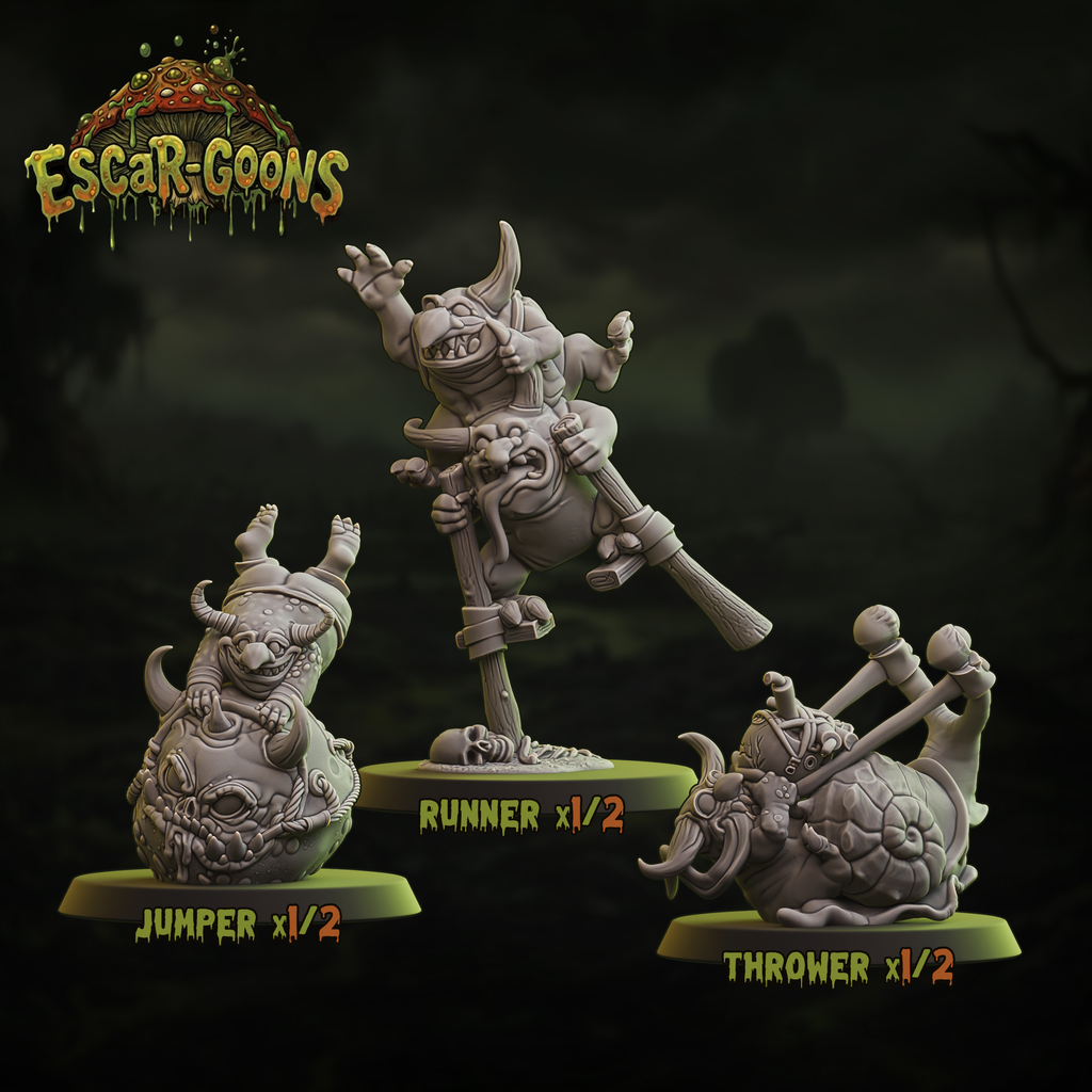 UGNI Miniatures Escar-goons resin miniature showing jumper, thrower and runner