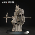 Ashen Armies Bleeding Procession Castigator with Hammer resin miniature. Left hand view showing veiled head on plain background.