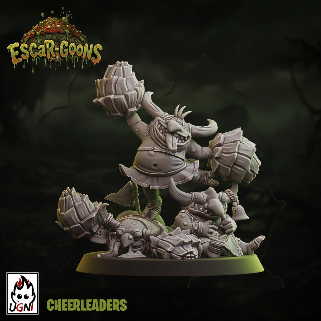 Escar-Goons Fantasy Football Team Cheerleaders resin miniatures. Showing all three. 