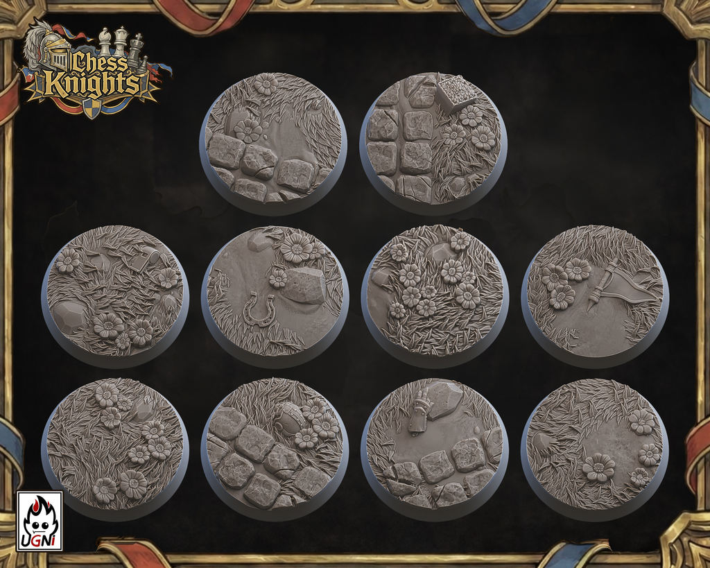 Chess Knights Flagstone Field 32mm High Res Bases