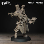 Ashen Armies Sanctified Legion Trench Cleric resin miniature. With an exposed face and crow.