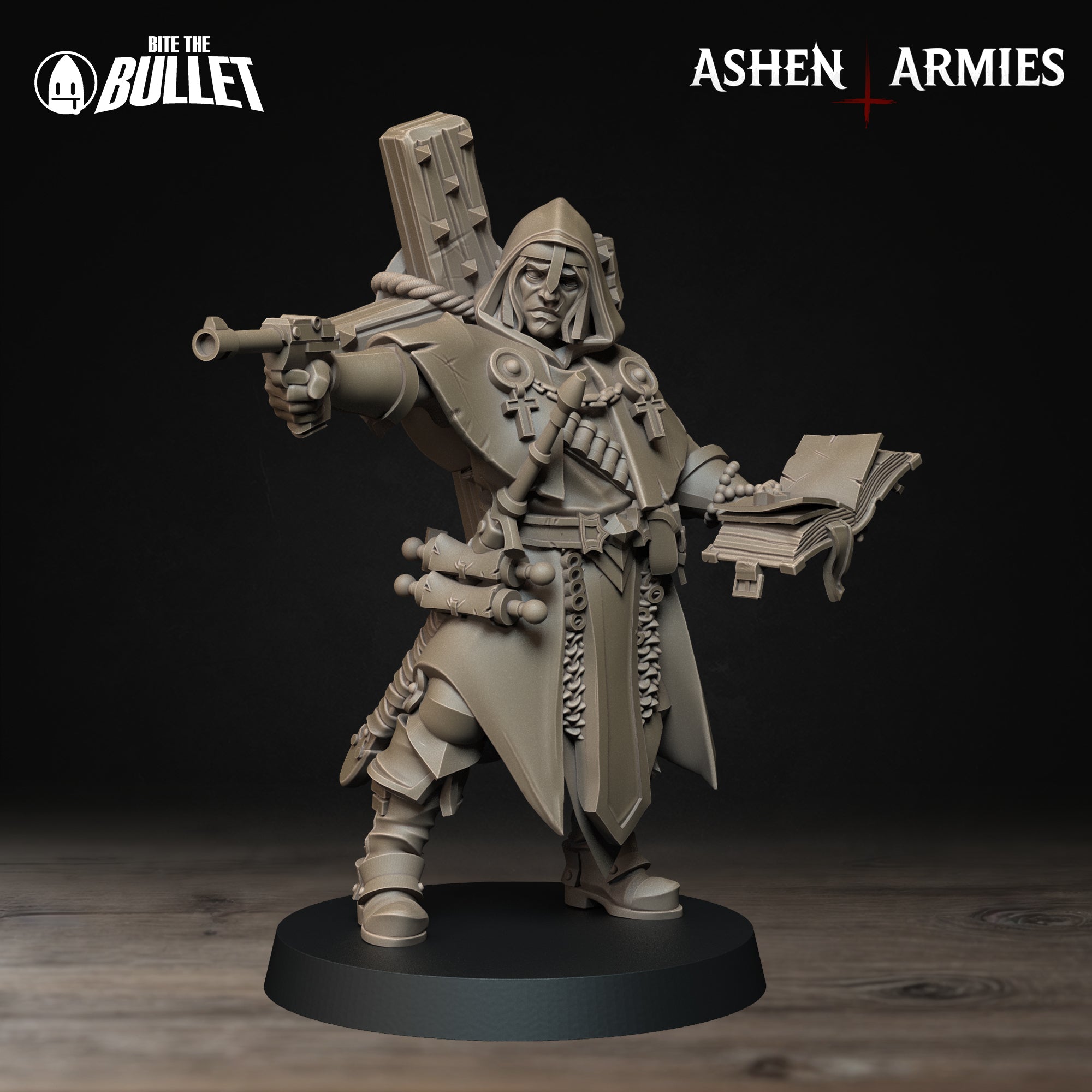 Ashen Armies Sanctified Legion Trench Cleric resin miniature. With an exposed face and without a crow.