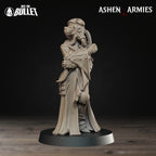 Ashen Armies Holy Shogunate Combat Medic resin miniature with gas mask and two knives. Front view on plain background.