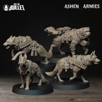 Ashen Armies Sanctified Legion Combat Dogs resin miniature. Four dogs in pack.