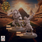 Two UGNI Miniatures Crypt Guards resin miniatures with heavy armour and heavy armour in ball throwing and running poses.