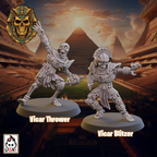 Two UGNI Miniatures Crypt Guards resin miniatures. Skeletons in heavy armour, throwing the ball and blocking.
