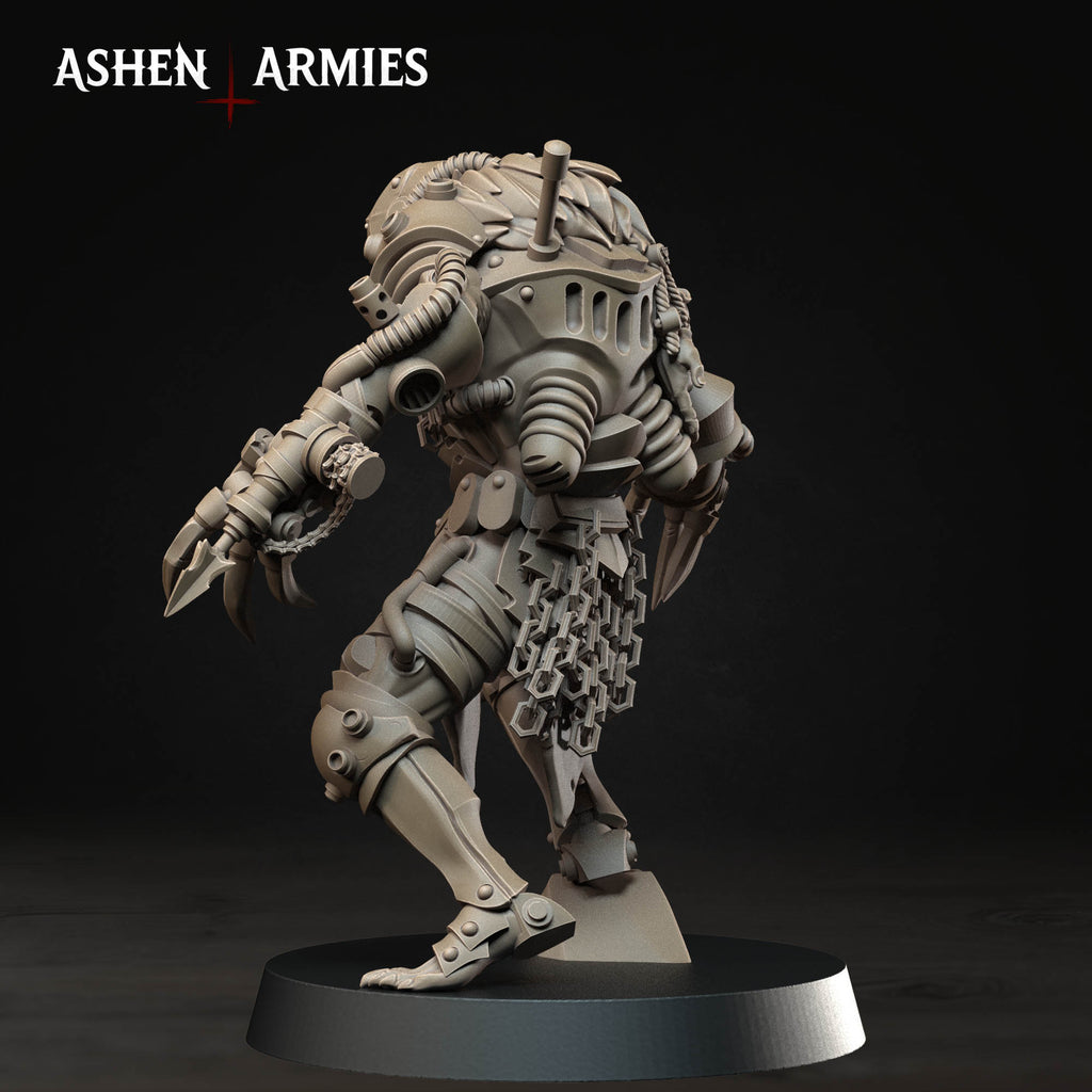 Ashen Armies Hellbound Apostasy Heretic Death Commando resin miniature. From side showing back apparatus