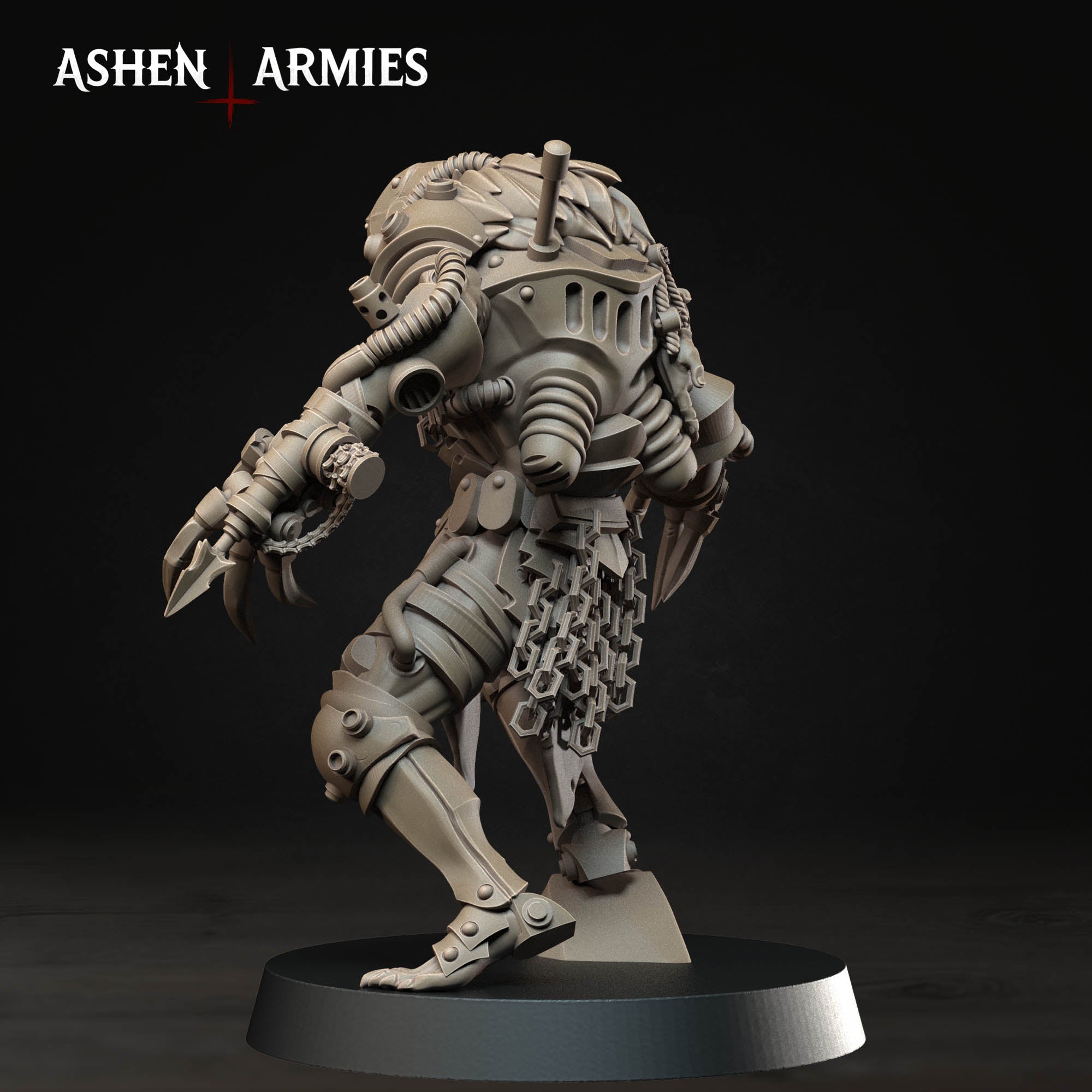 Ashen Armies Hellbound Apostasy Heretic Death Commando resin miniature. From side showing back apparatus