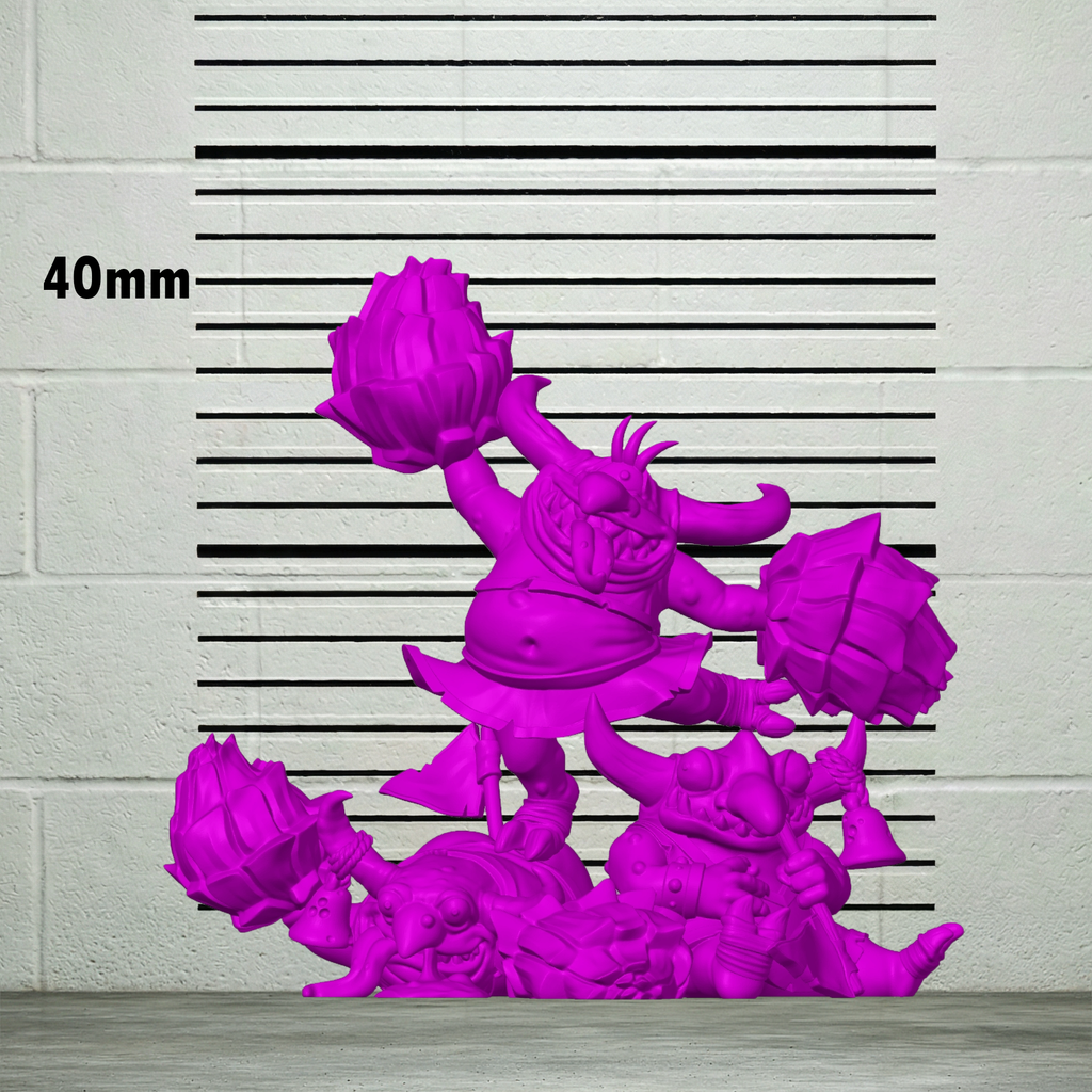 UGNI Miniatures Escar-Goons Cheerleaders resin miniatures height chart.