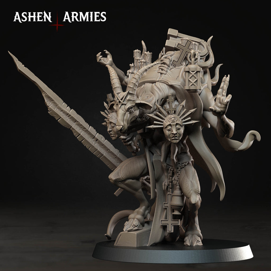 Ashen Armies Hellbound Apostasy Scripture Guardian resin miniature. Left view showing crying mask on plain background.
