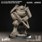 Ashen Armies Holy Shogunate Heavy Infantry (Shotgun) resin miniature. Front view plain background. Showing scale.
