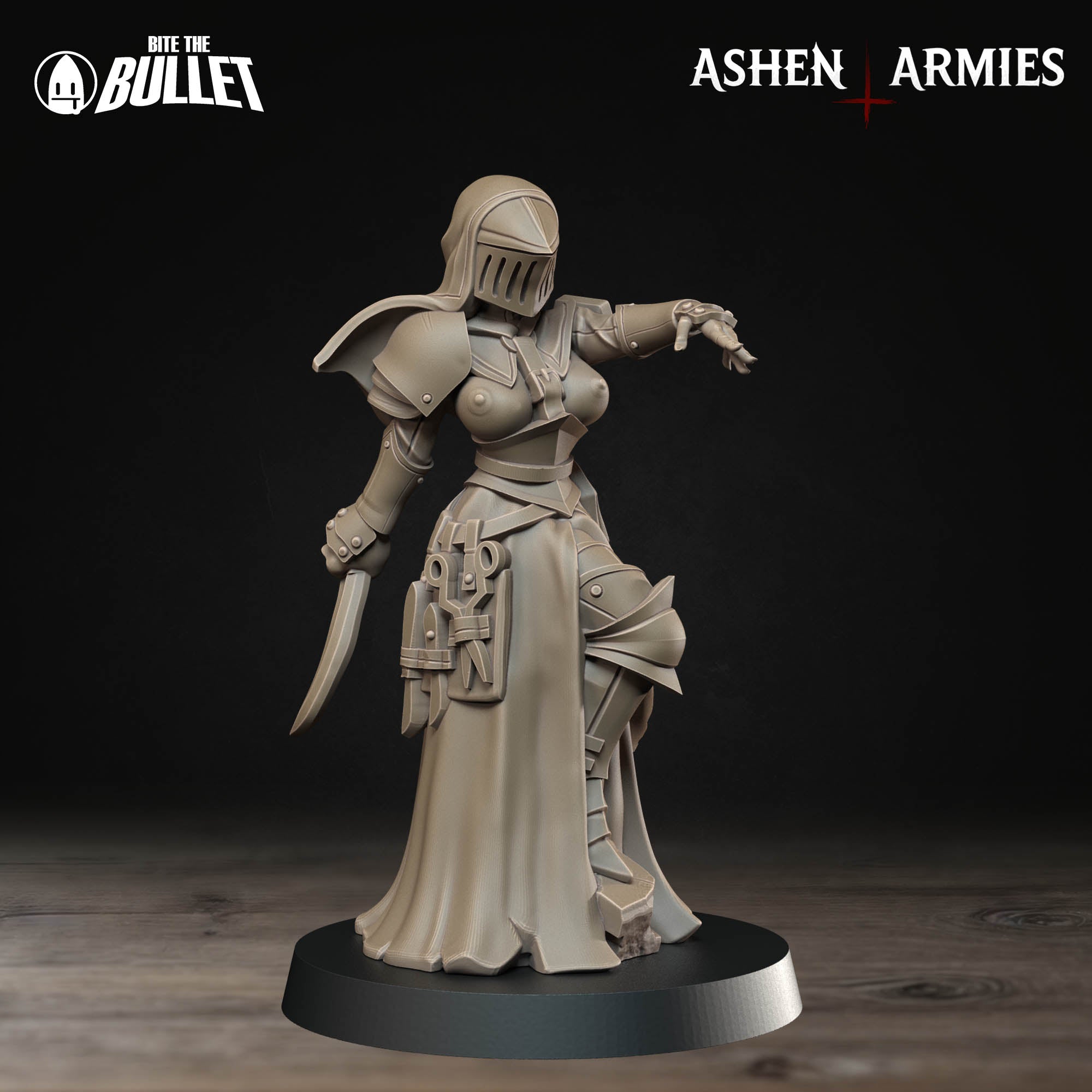 Ashen Armies Sanctified Legion Combat Medic resin miniature. Wearing helmet. Full front view.