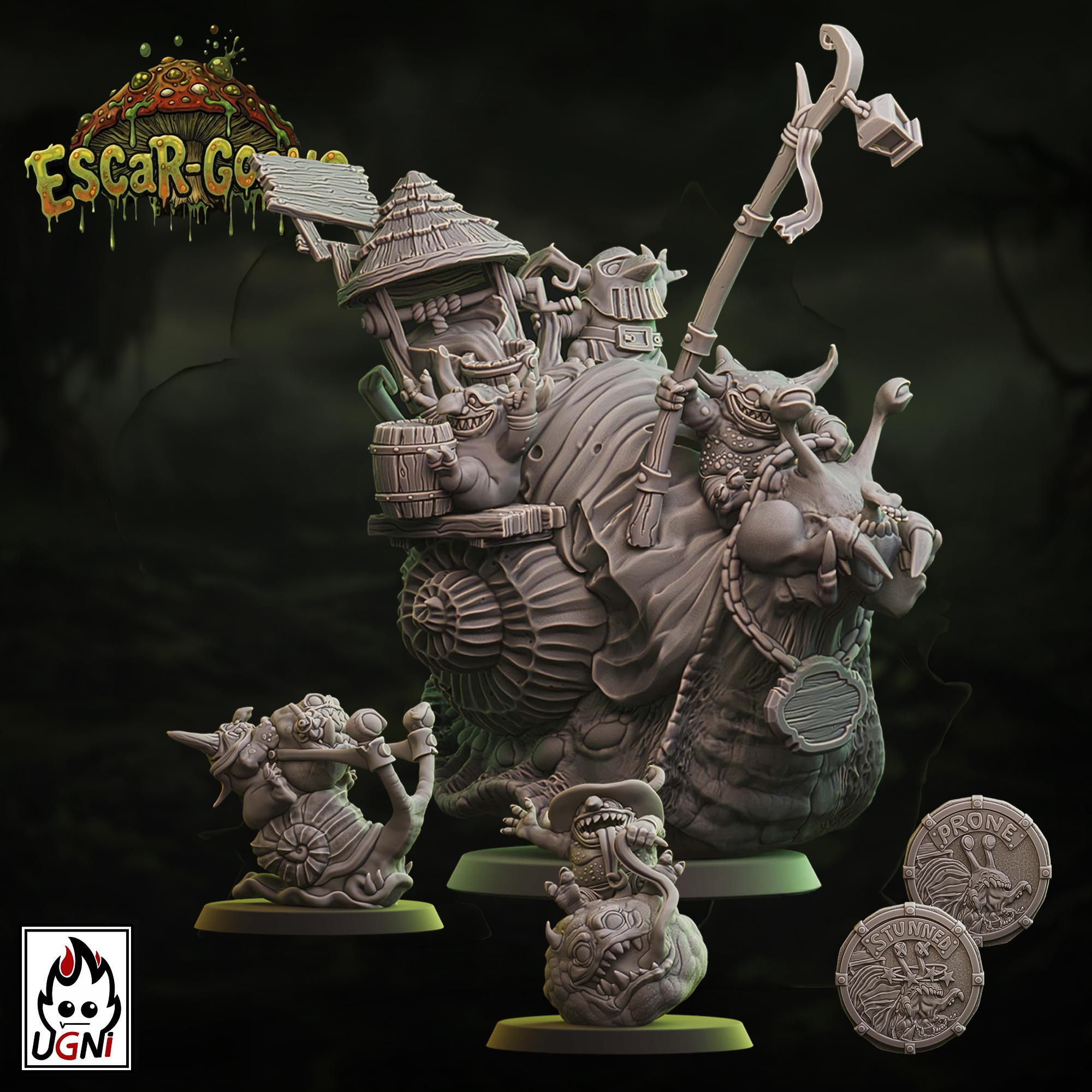 UGNI Miniatures Escar-goons resin miniature complete booster set including stunned/prone coin