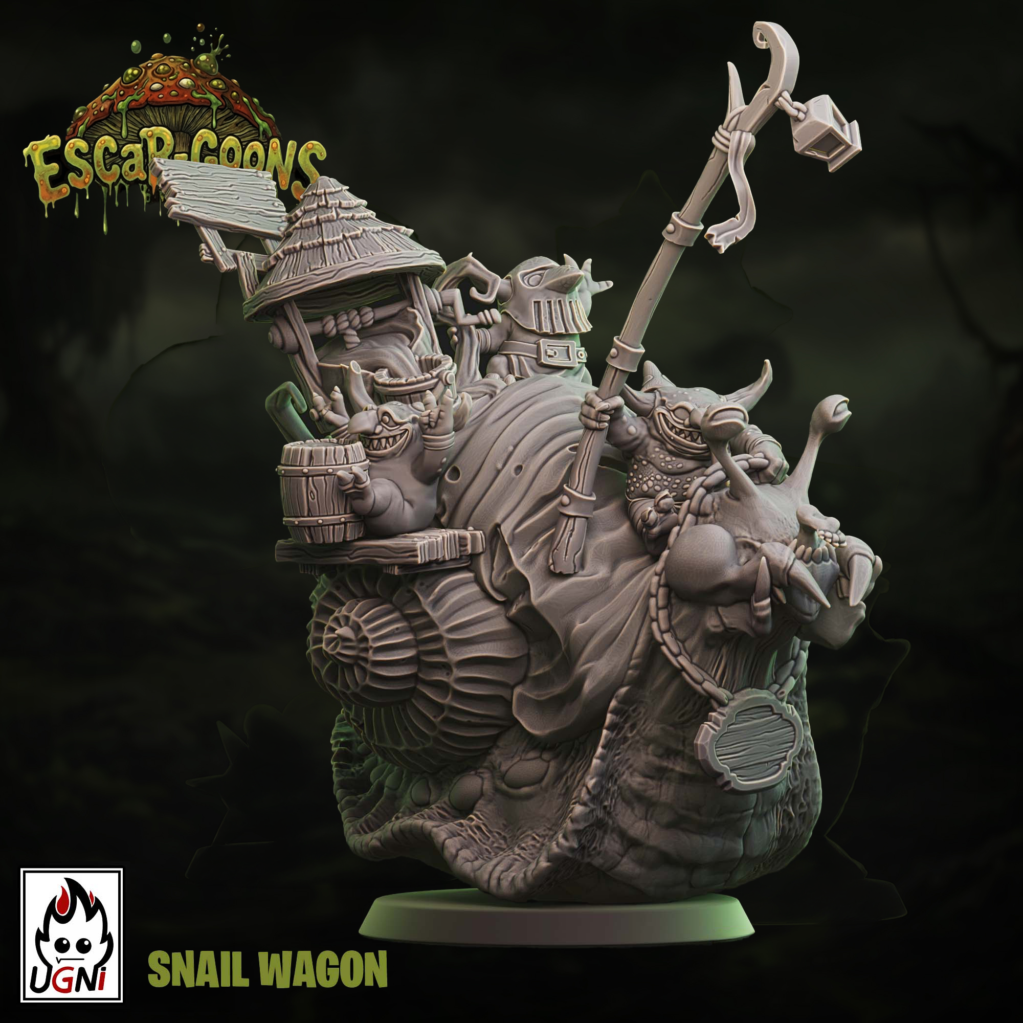 UGNI Miniatures Escar-goons resin miniature snail wagon with three crew