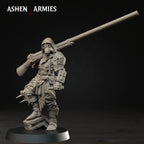Ashen Armies Bleeding Procession Puntgun Pilgrim resin miniature with a gas mask head.