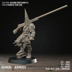Ashen Armies Bleeding Procession Pilgrim resin miniature with one foot resting on a section of metal beam.