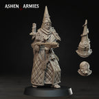 Ashen Armies Bleeding Procession Pilgrim resin miniature with flamethrower showing different head options.