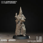 Ashen Armies Bleeding Procession Pilgrim resin miniature wearing a quilted coat.