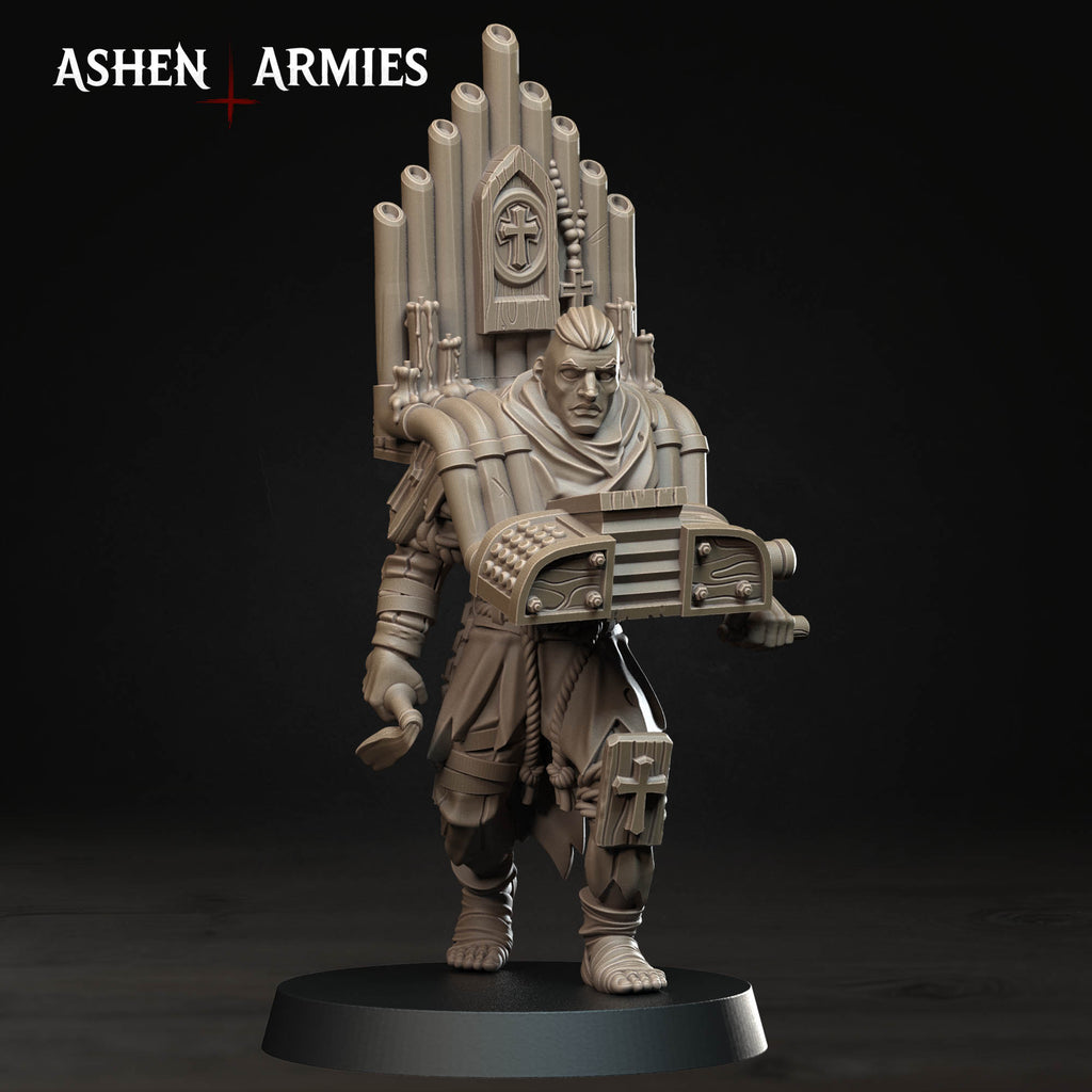 Ashen Armies Bleeding Procession Musician Pilgrim resin miniature with organ and face