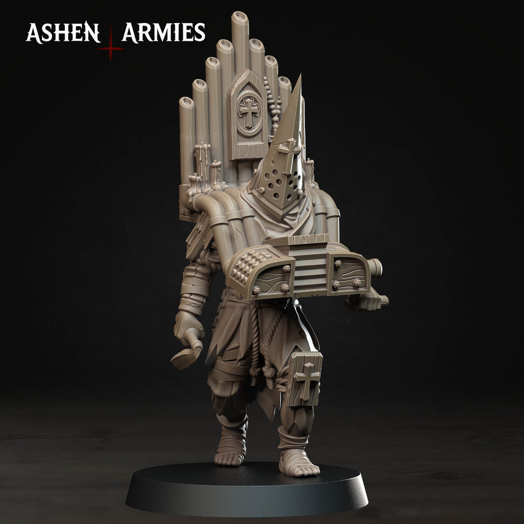 Ashen Armies Bleeding Procession Musician Pilgrim resin miniature with organ and capirote