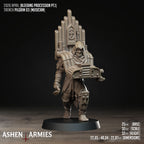 Ashen Armies Bleeding Procession Pilgrim resin miniature with a church organ backpack.
