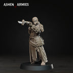 Ashen Armies Bleeding Procession Pilgrim resin miniature with bolt action and gas mask head.