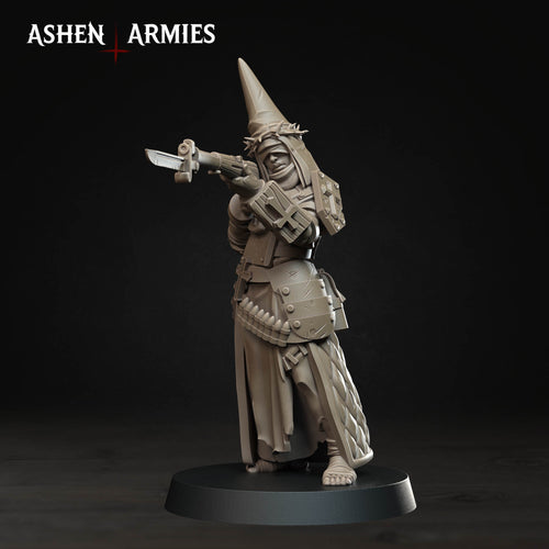 Ashen Armies Bleeding Procession Pilgrim resin miniature with bolt action and thorns head