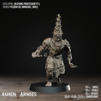 Ashen Armies Bleeding Procession Pilgrim resin miniature with a tall cone shaped thorn hat.
