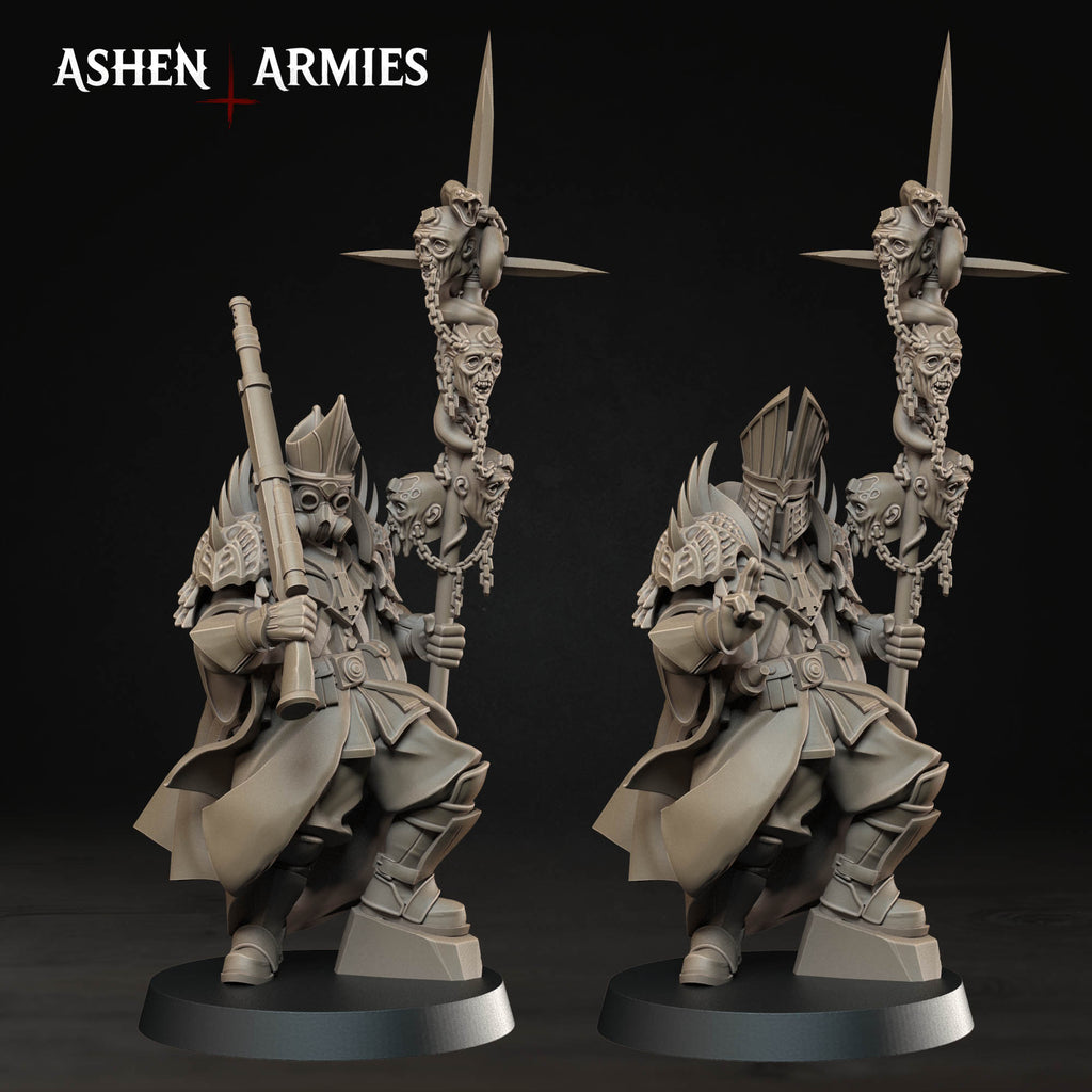 Two Ashen Armies Hellbound Apostasy Heretic Priest resin miniatures. Showing different weapon and head options..
