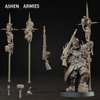 Ashen Armies Hellbound Apostasy Heretic Priest resin miniature with rifle and spear. Showing different weapon and spear options.
