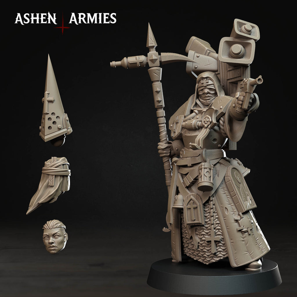 Ashen Armies Bleeding Procession War Prophet resin miniature showing all the head options.