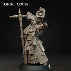 Ashen Armies Bleeding Procession War Prophet resin miniature with a blindfolded head. Pointing one hand and holding a cross.
